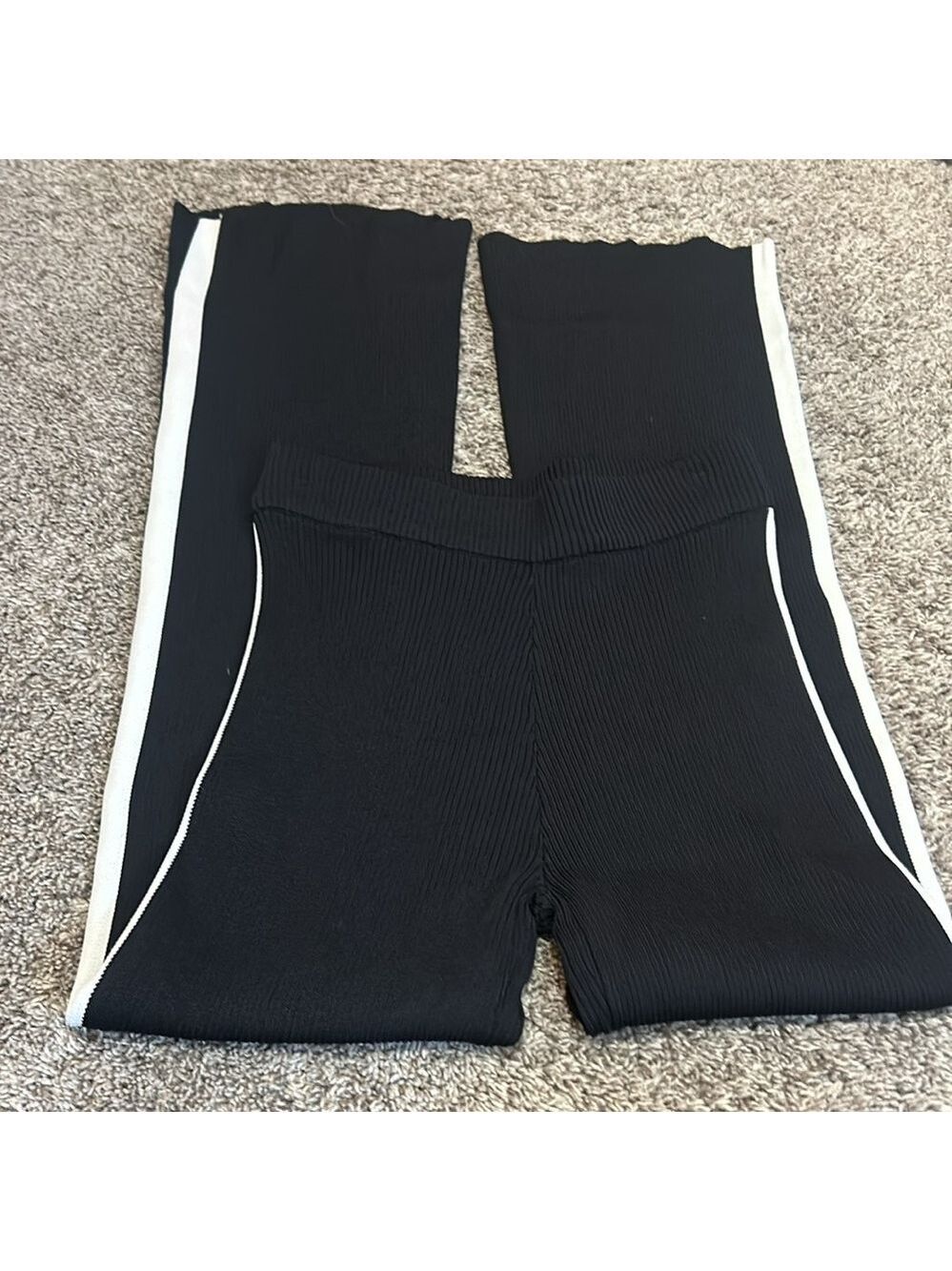 Revolve House Of Harlow Ribbed Flare Wide Leg Black Stripe Pants Small - Picture 4 of 6